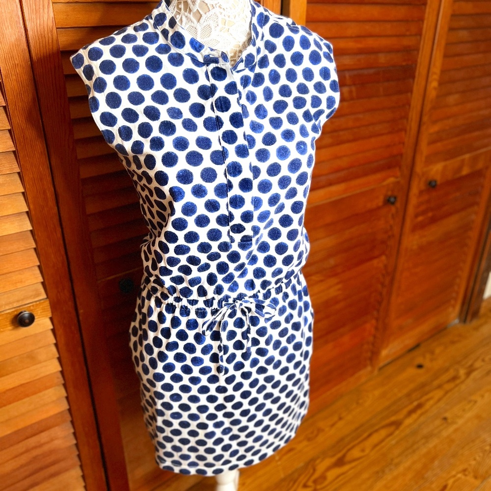 Summer Dress with Blue and White Polkadots, Size S
